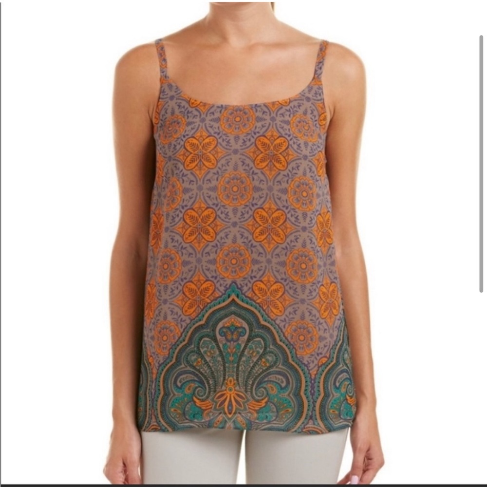 Cabi Arabesque Cami Tank Tunic Top Sleeveless Orange Blue Paisley 3082 Sz S - Picture 4 of 8